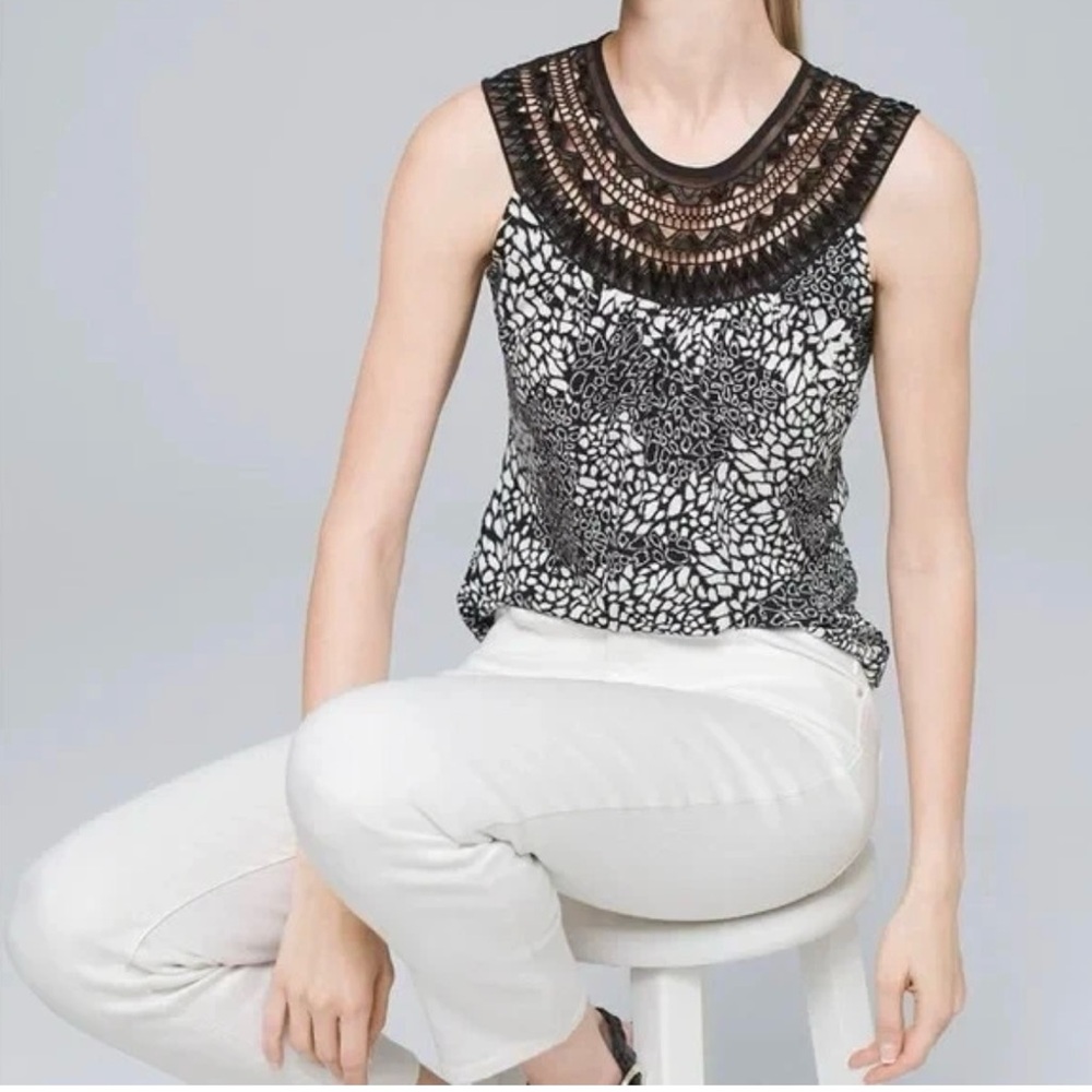 White House Black Market Embellished Neck Blouse Top XS
